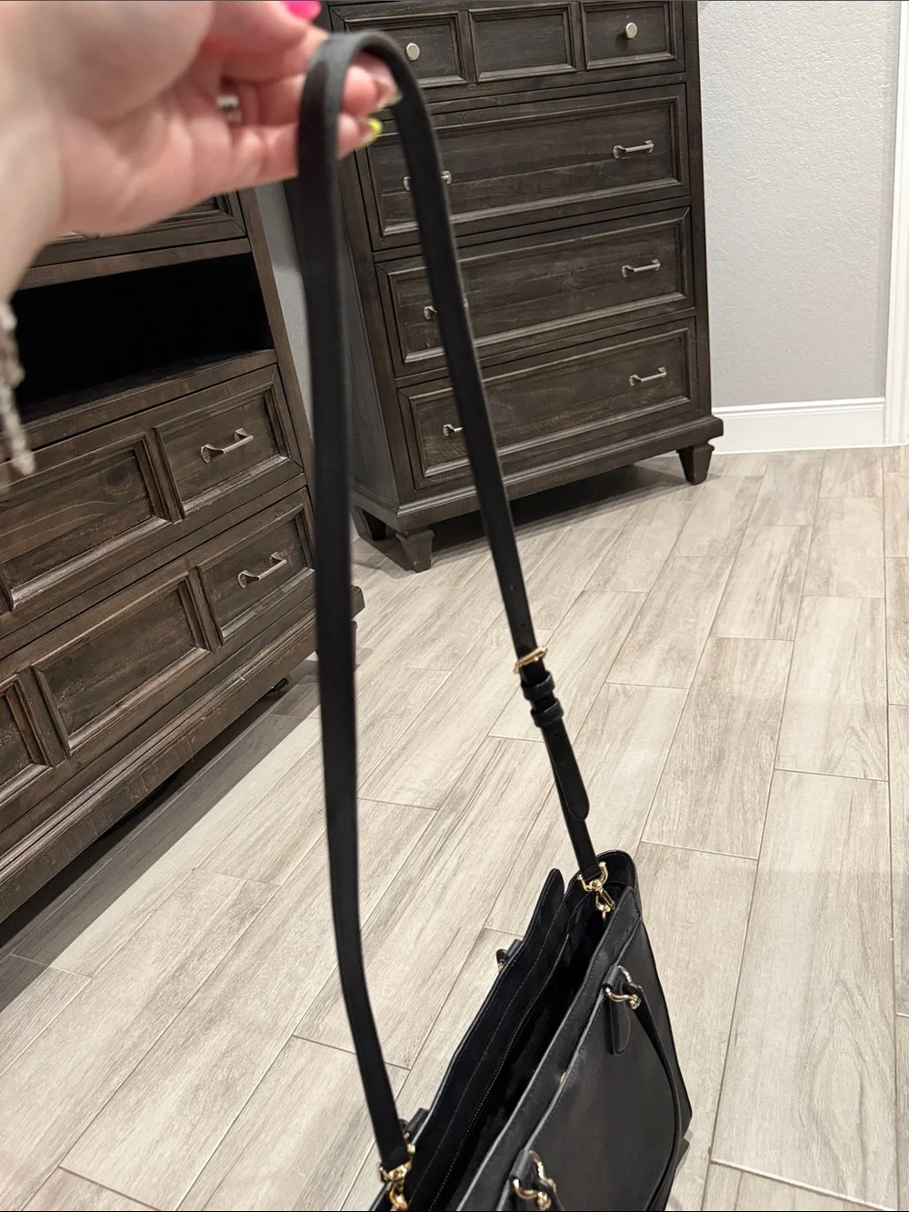 Michael Kors Black Saffiano Leather Structured Tote with Gold Hardware